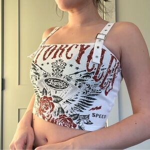 NWT Motorcycle Graphic Buckle Crop Tank Top